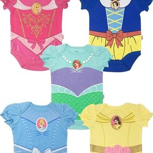 Disney Princess 5-Piece 3-6 Month Baby Girl Glitter Onesies Set